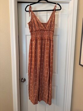 Bila Rust Orange Printed Tie-Shoulder Maxi Dress